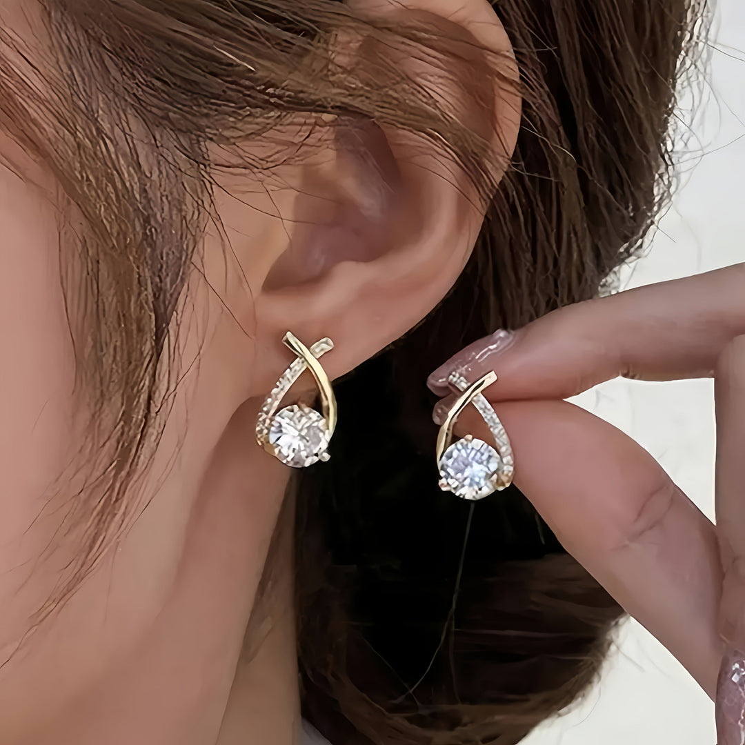 Earrings with a Gold Cross and Zirconia