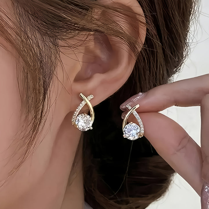 Earrings with a Gold Cross and Zirconia
