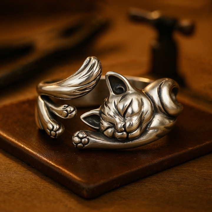 Vintage Silver Ring with Cats