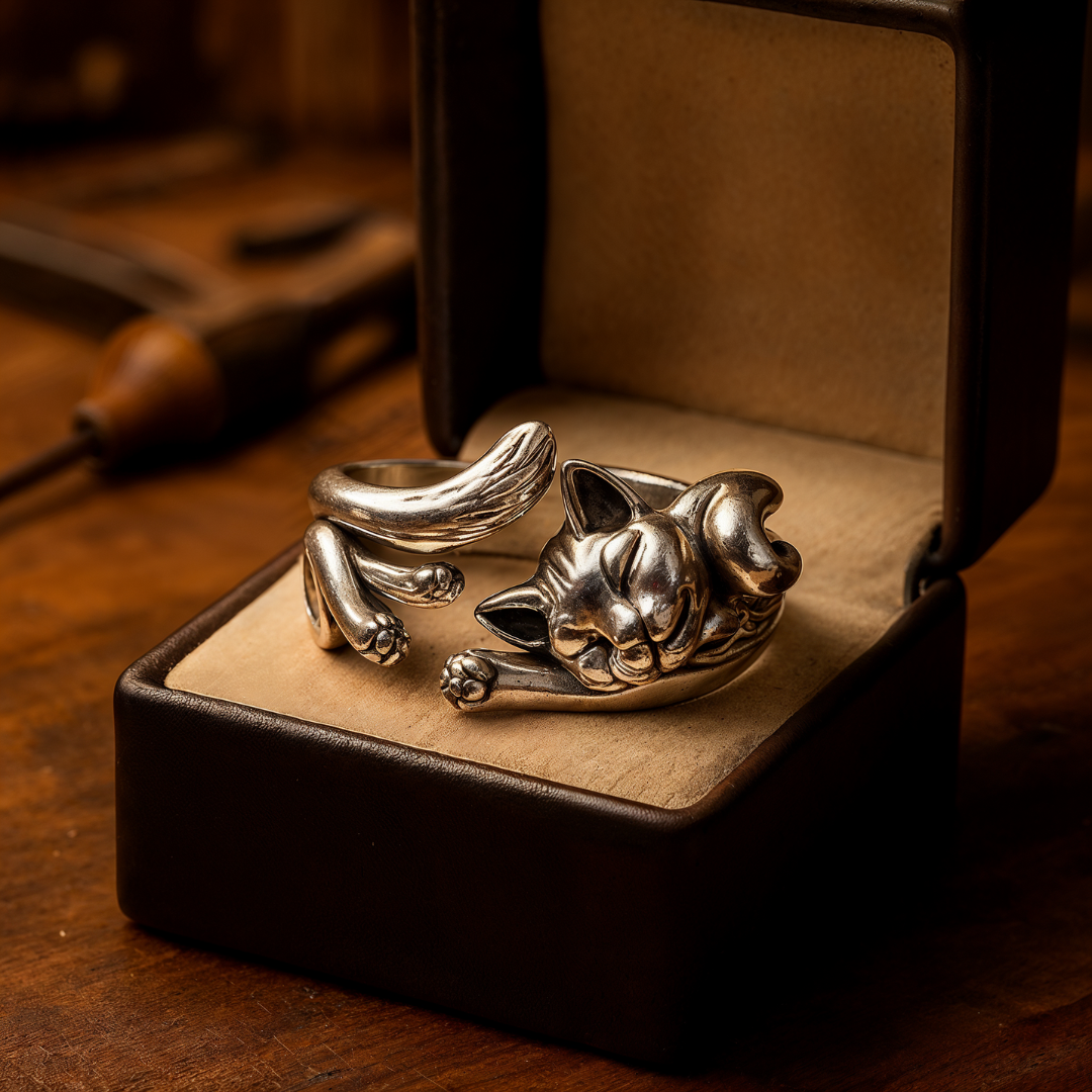 Vintage Silver Ring with Cats