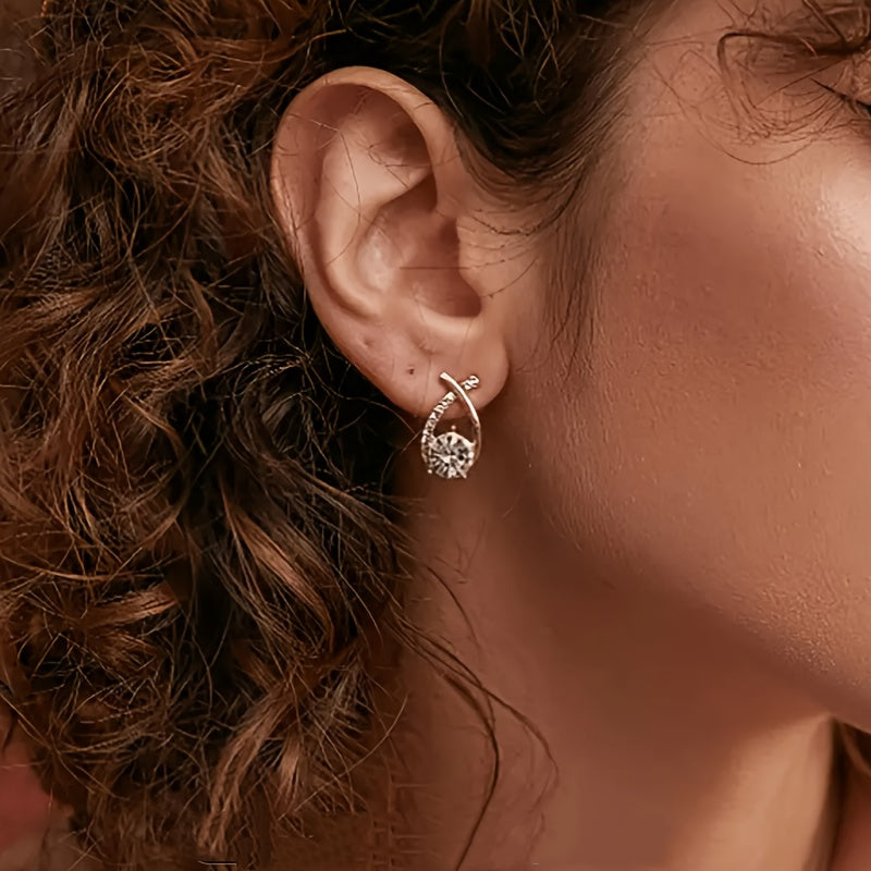 Earrings with a Gold Cross and Zircons