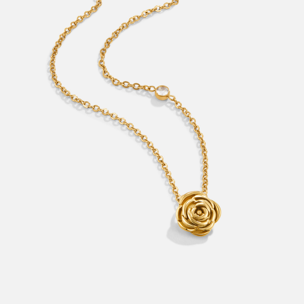 Necklace with a Gold Rose Pendant