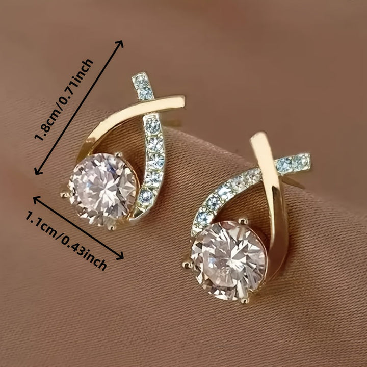 Earrings with a Gold Cross and Zirconia