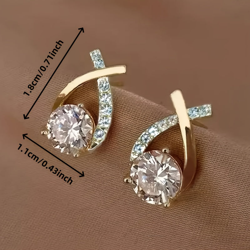Earrings with a Gold Cross and Zircons