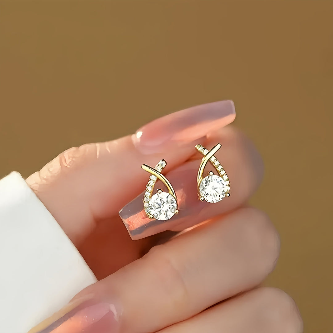 Earrings with a Gold Cross and Zirconia
