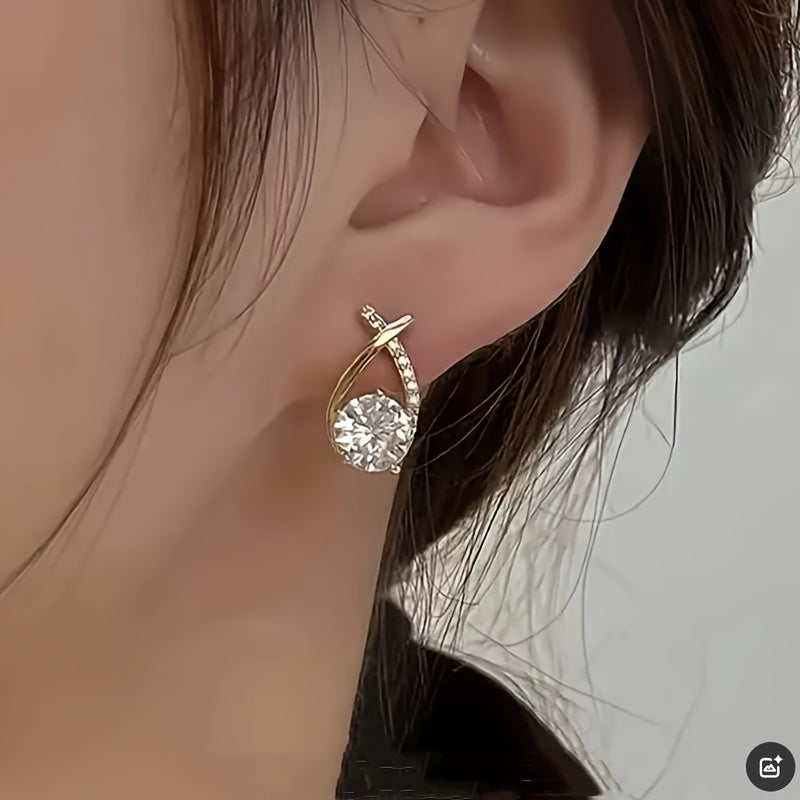 Earrings with a Gold Cross and Zircons