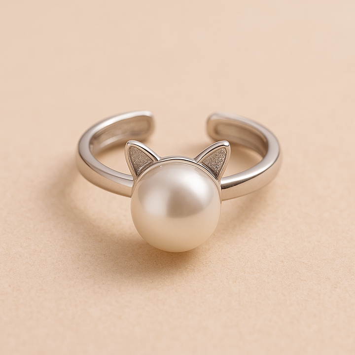 Beautiful Cat and Pearl Necklaces with Earrings and Ring