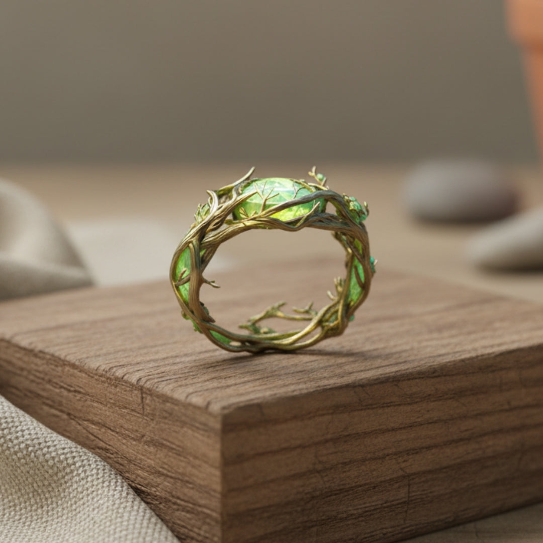 Ring made of natural green opal