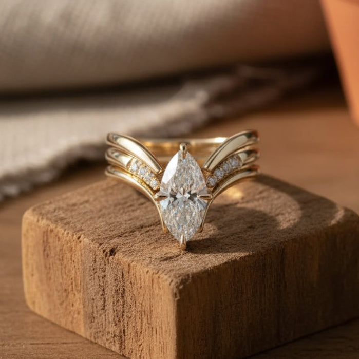 Gold Ring with Hanging Crown