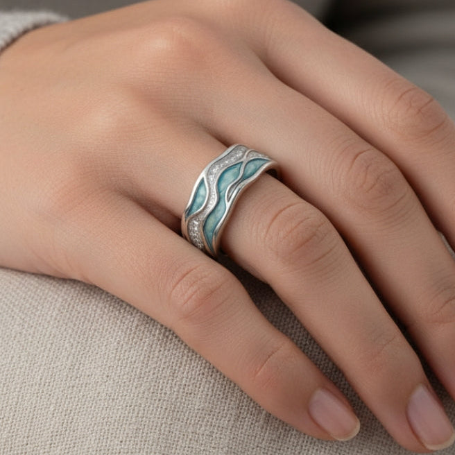 Ring with Silver Waves and Turquoise