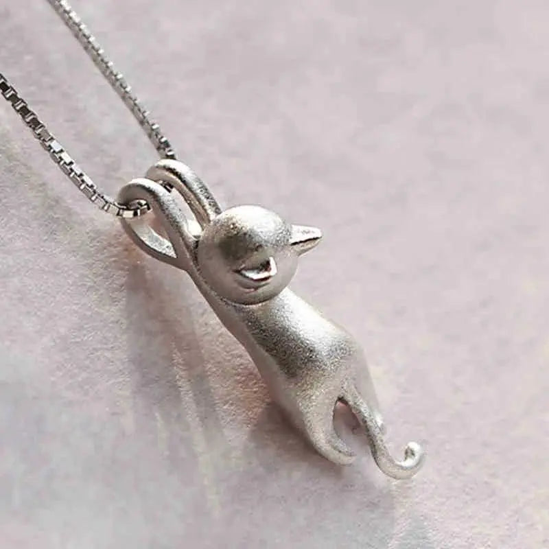 Playful Cat Necklace in 925 Silver