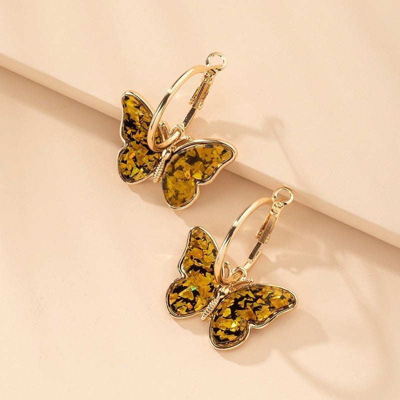 Gold Earrings with Multicoloured Butterflies