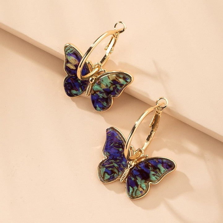 Gold Earrings with Multicoloured Butterflies