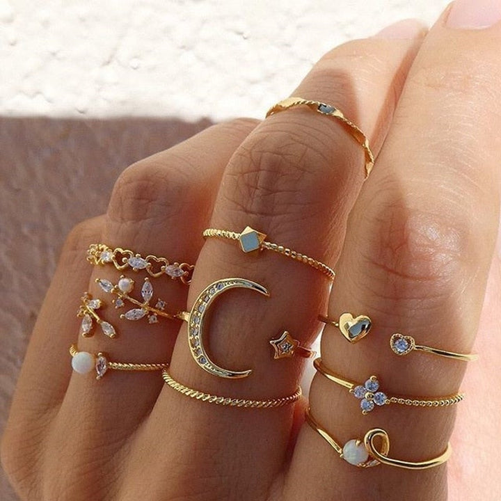 Packaging of 10 Bohemian Rings in Silver and Gold