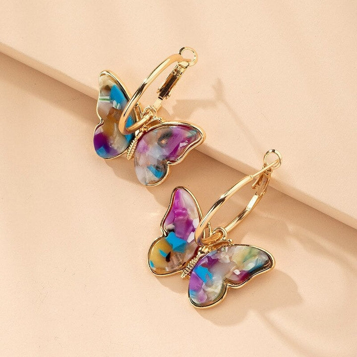 Gold Earrings with Multicoloured Butterflies