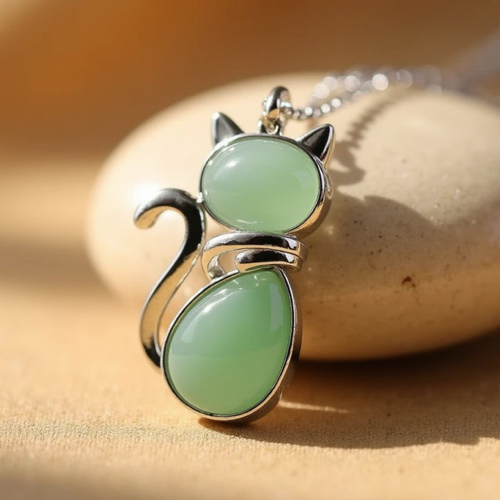 Necklace with a Cat Pendant made of Natural Stone