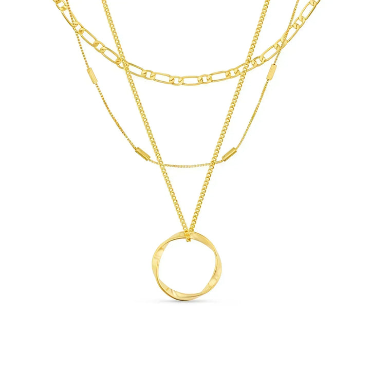 Open Circular Necklace with Three Rows of Gold
