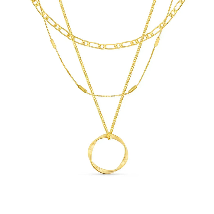 Necklace with an Open Circle in Three Rows of Gold