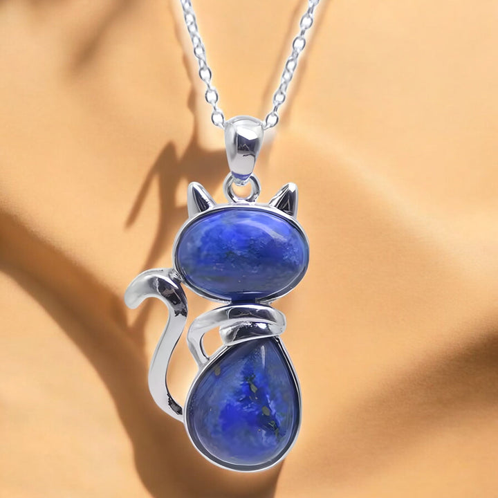 Necklace with a Cat Pendant made of Natural Stone