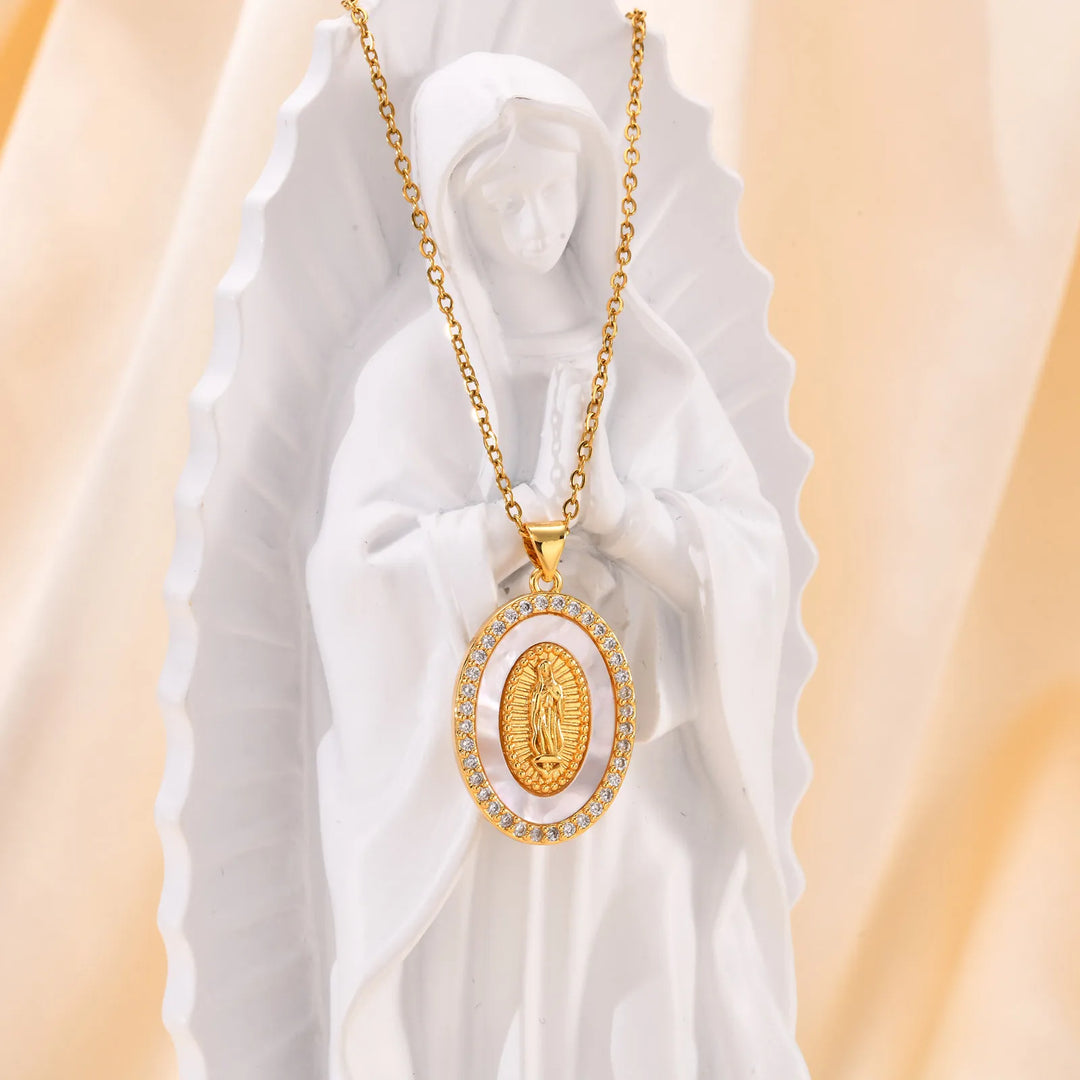 Necklace with Oval Madonna Pendant in Gold