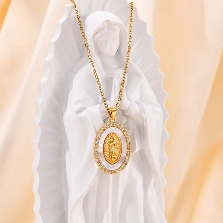 Necklace with Oval Madonna Pendant in Gold