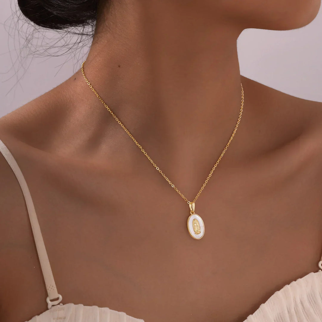 Necklace with Oval Madonna Pendant in Gold