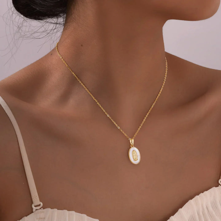 Necklace with Oval Madonna Pendant in Gold