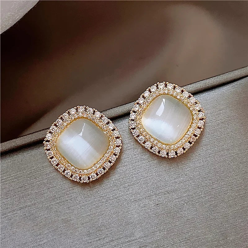 Chic Four-Arm Earrings with Opal and Zirconia