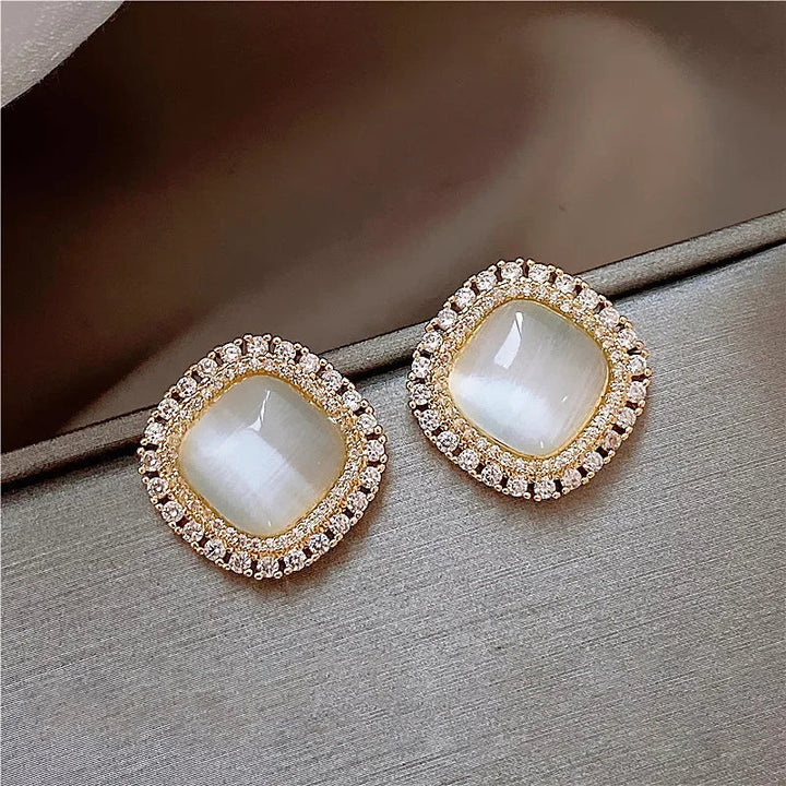 Chic Four-Arm Earrings with Opal and Zirconia