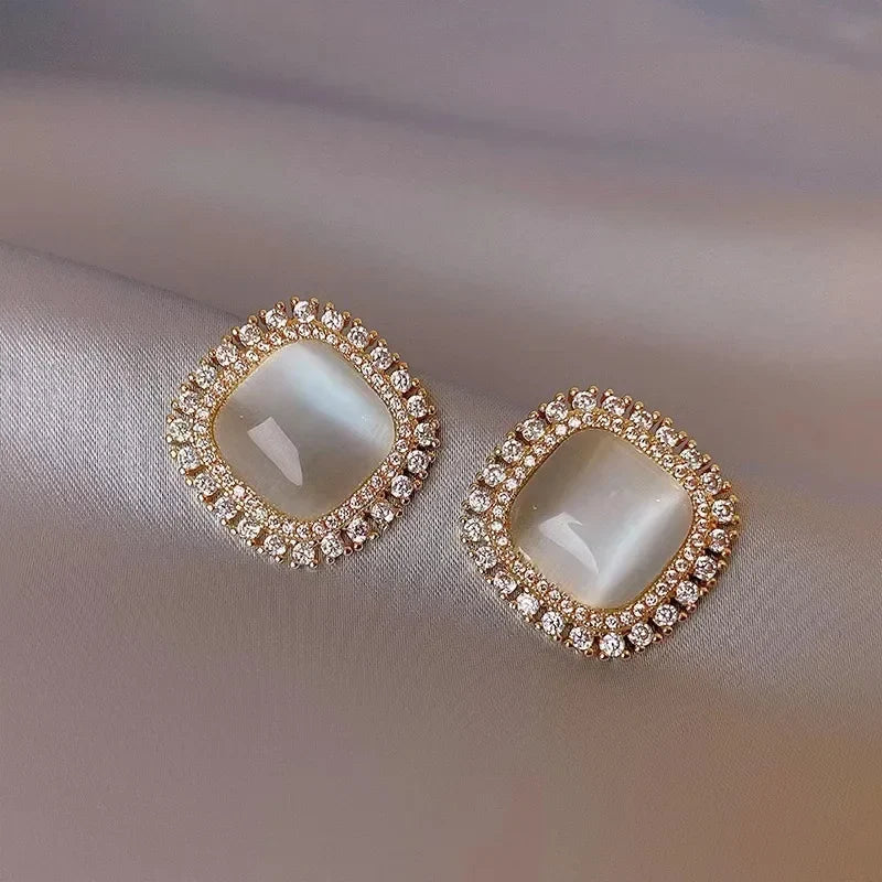 Chic Four-Arm Earrings with Opal and Zirconia