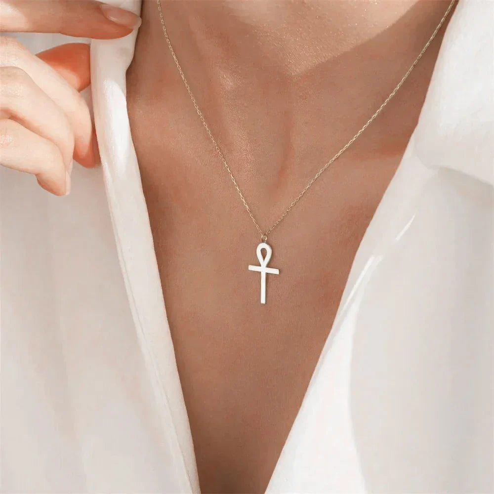 Necklace with Gold-Plated Ankh Pendant