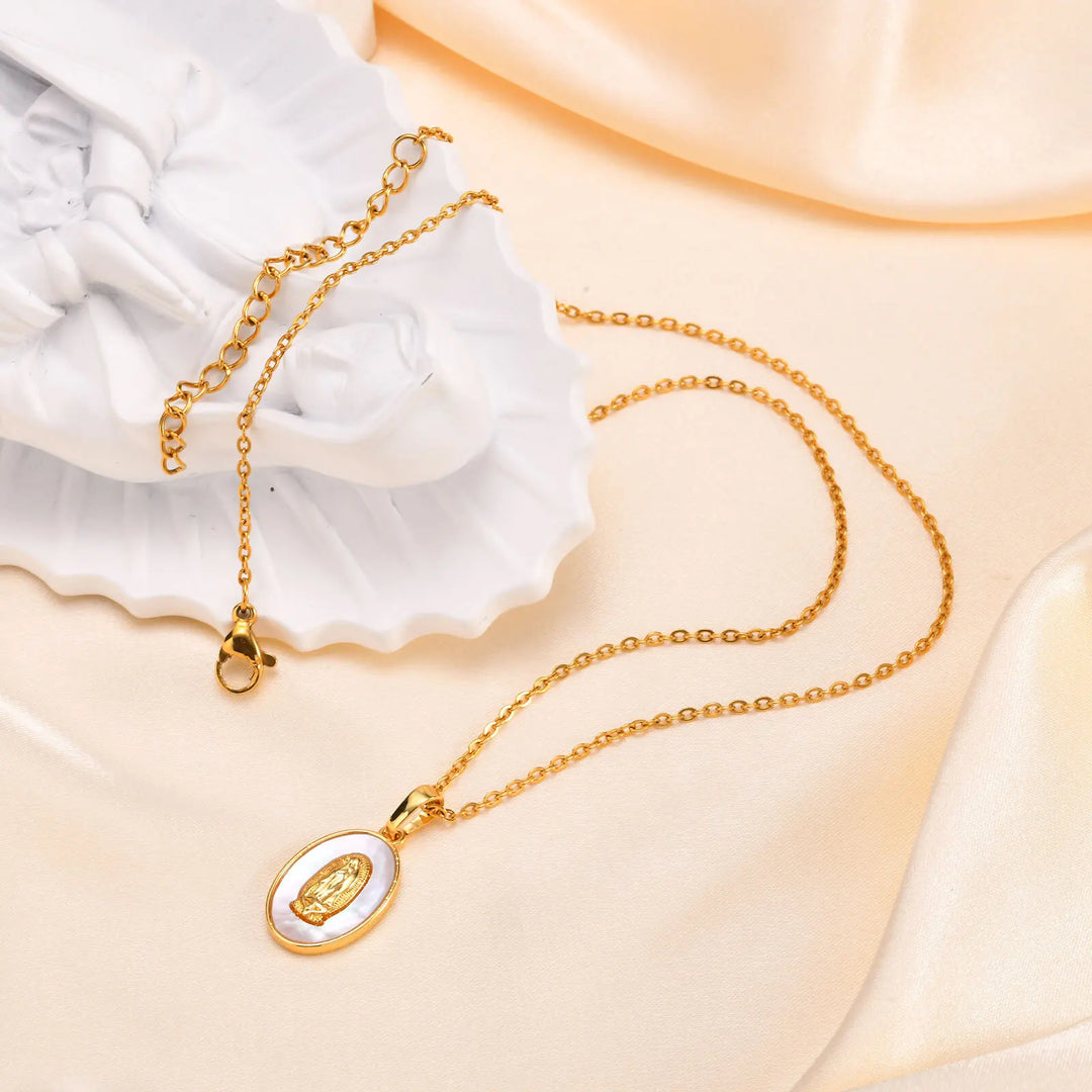 Necklace with Oval Madonna Pendant in Gold