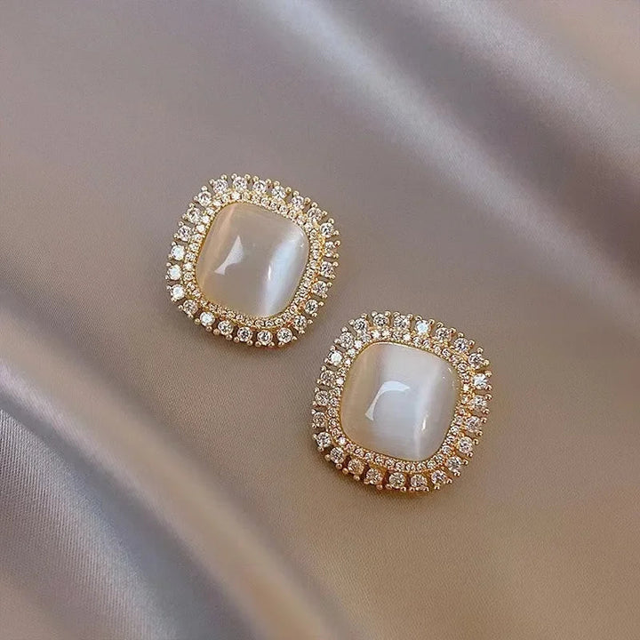 Chic Four-Arm Earrings with Opal and Zirconia