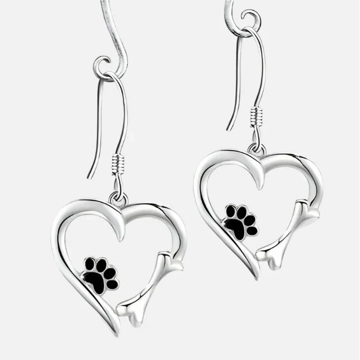 Silver Drop Earrings with Heart and Footprint Motif