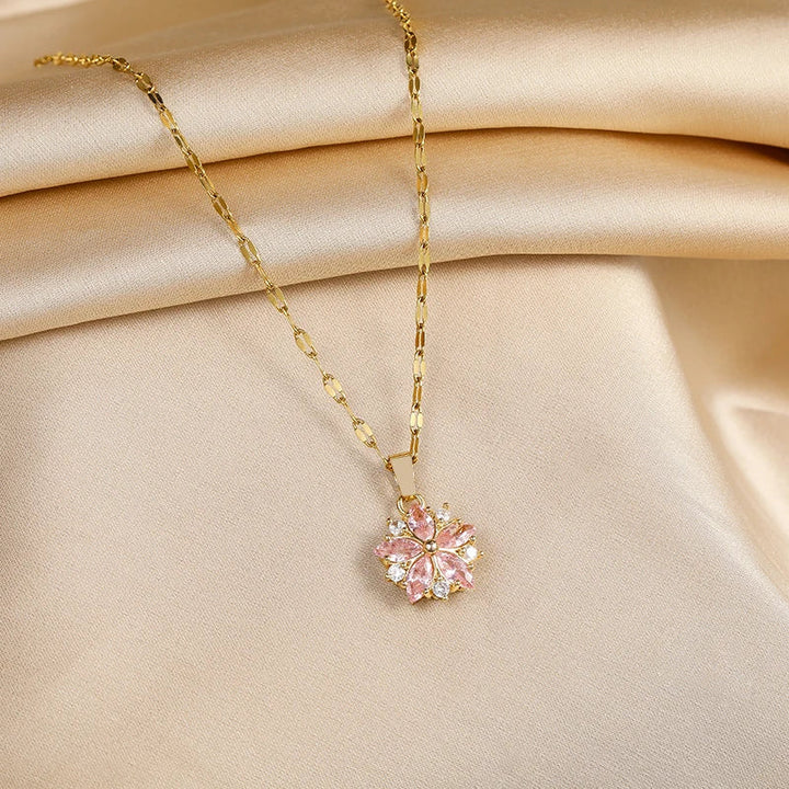 Romantic Pink Sakura Necklace in Stainless Steel