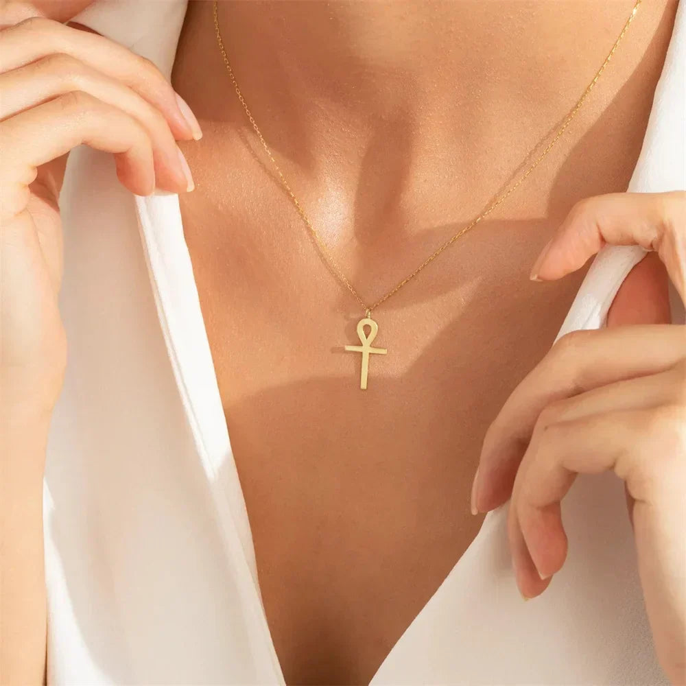 Necklace with Gold-Plated Ankh Pendant