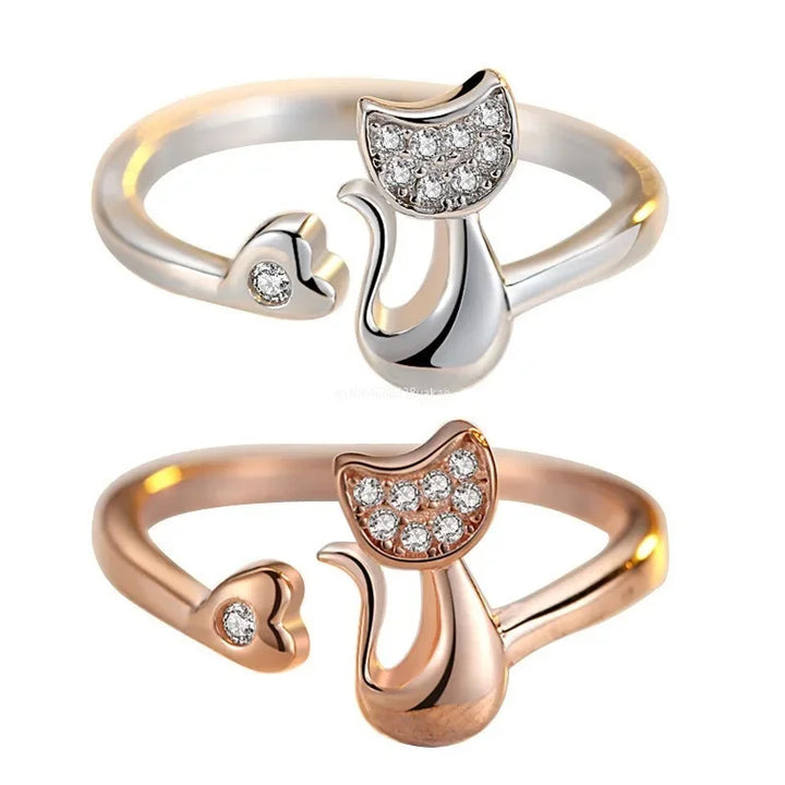 Shadow Open Ring with Cat Motif – Zirconia