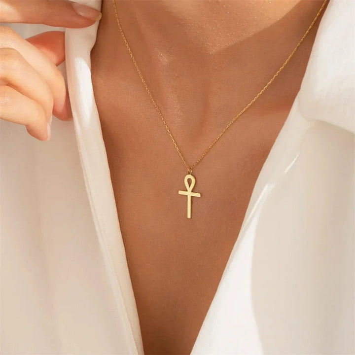 Necklace with Gold-Plated Ankh Pendant