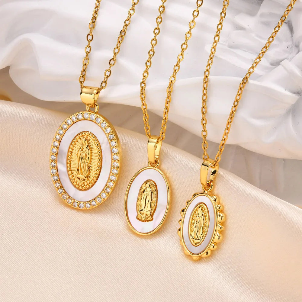 Necklace with Oval Madonna Pendant in Gold