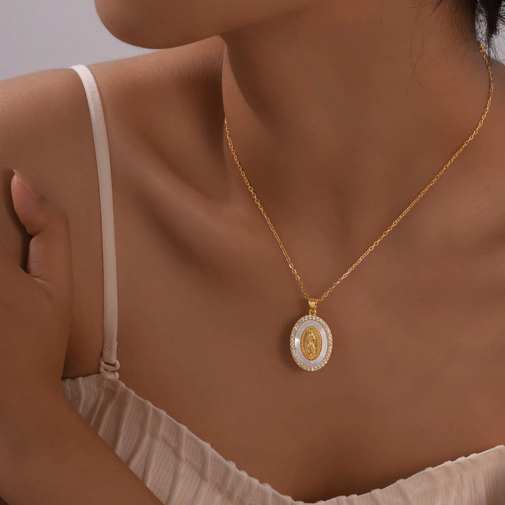 Necklace with Oval Madonna Pendant in Gold