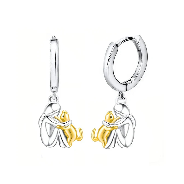Two-Tone Silver and Gold Cat Hug Earrings