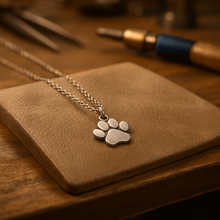 Elegant silver pendant with paw print on chain