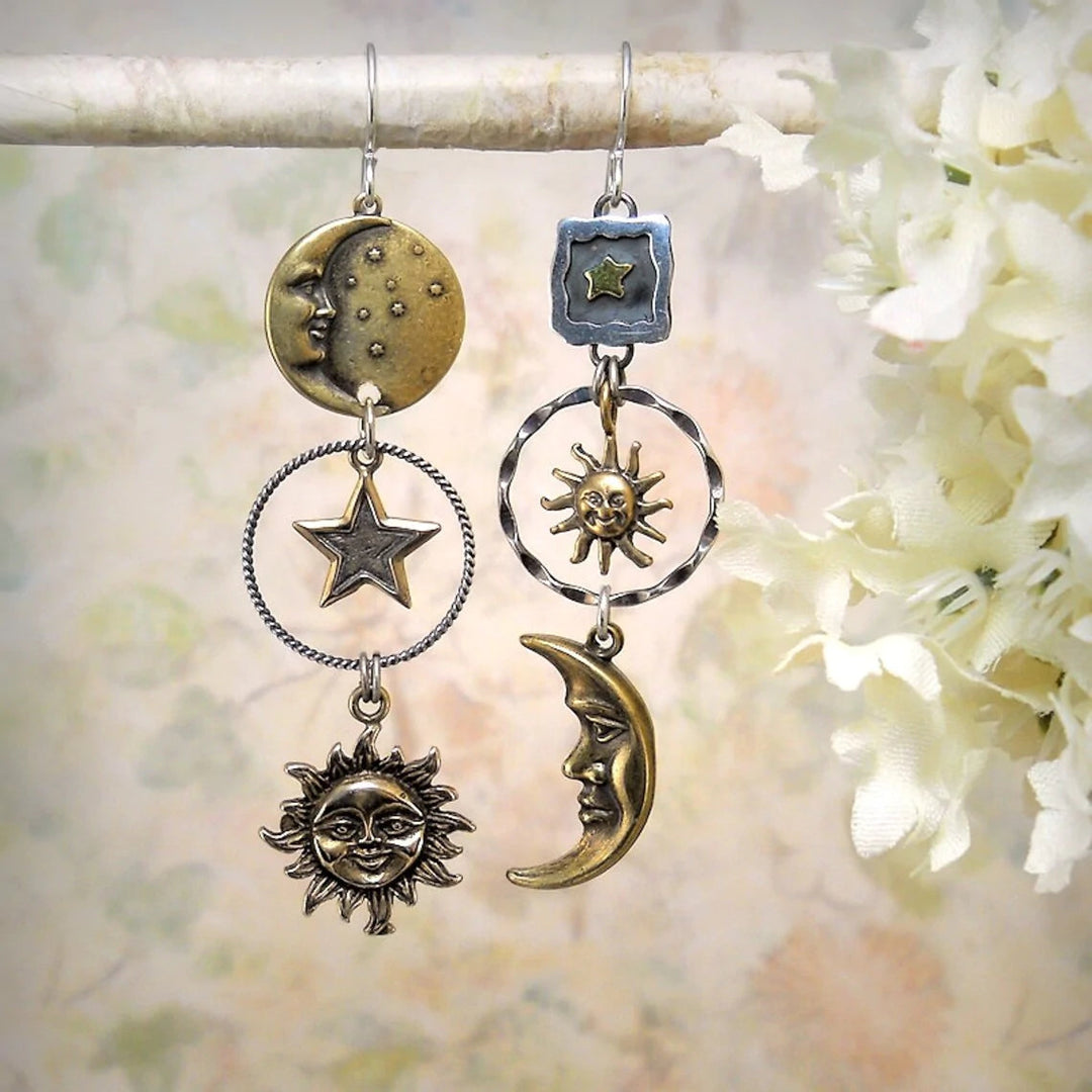 Earrings with Sun and Moon Pendant