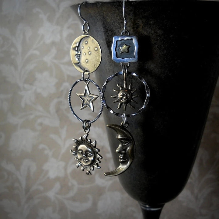 Earrings with Sun and Moon Pendant