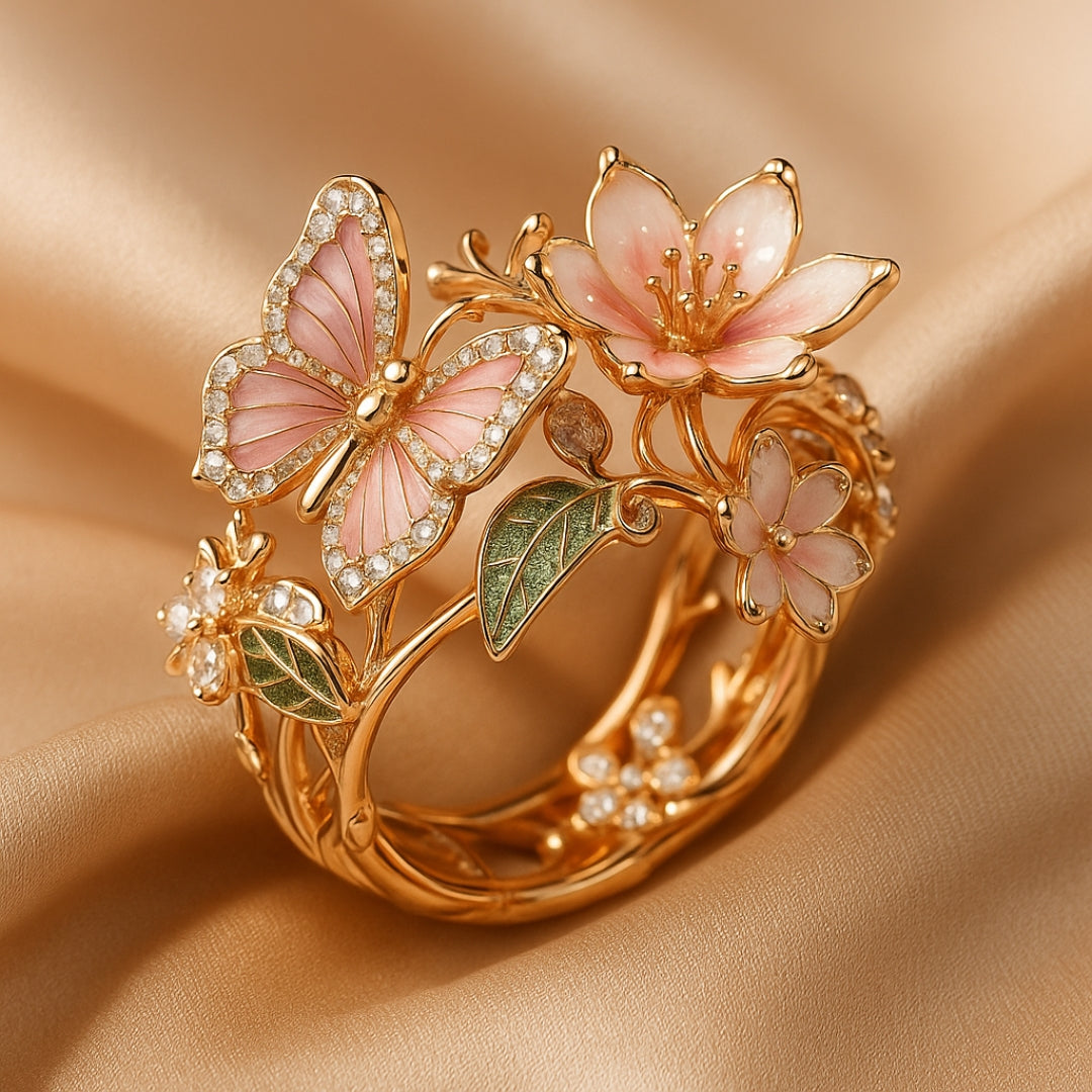 Ring with Cubic Zirconia and Butterfly Design, Naturally Brilliant