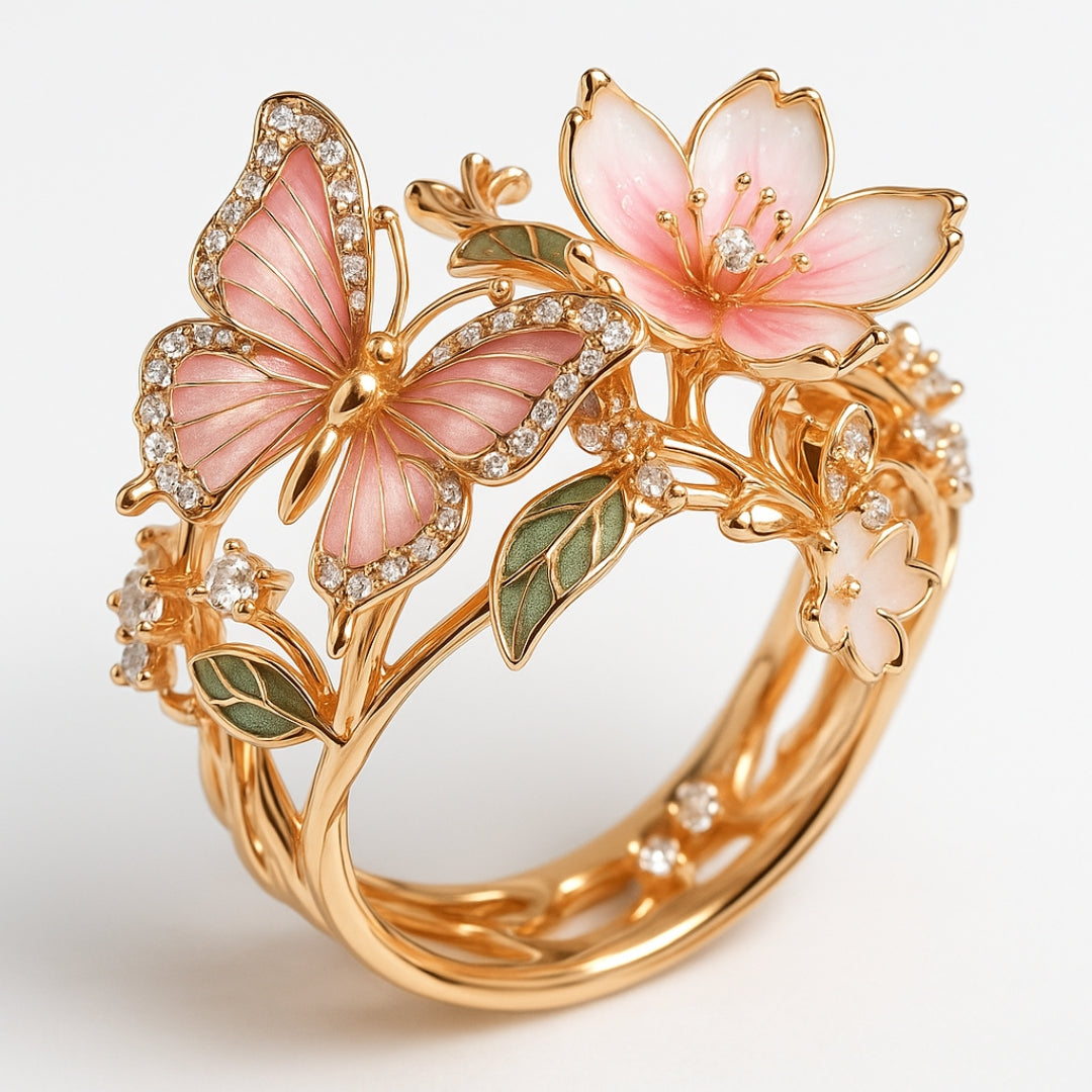 Ring with Cubic Zirconia and Butterfly Design, Naturally Brilliant