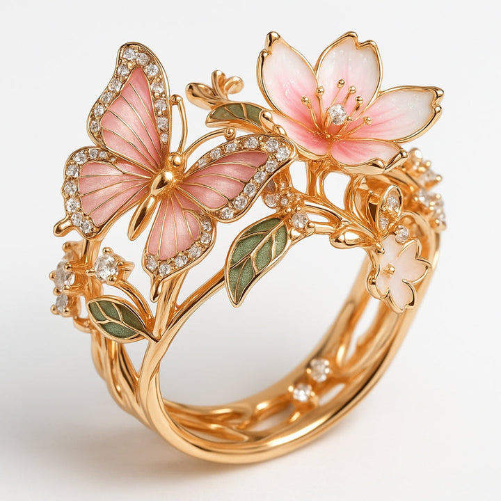 Ring with Cubic Zirconia and Butterfly Design, Naturally Brilliant