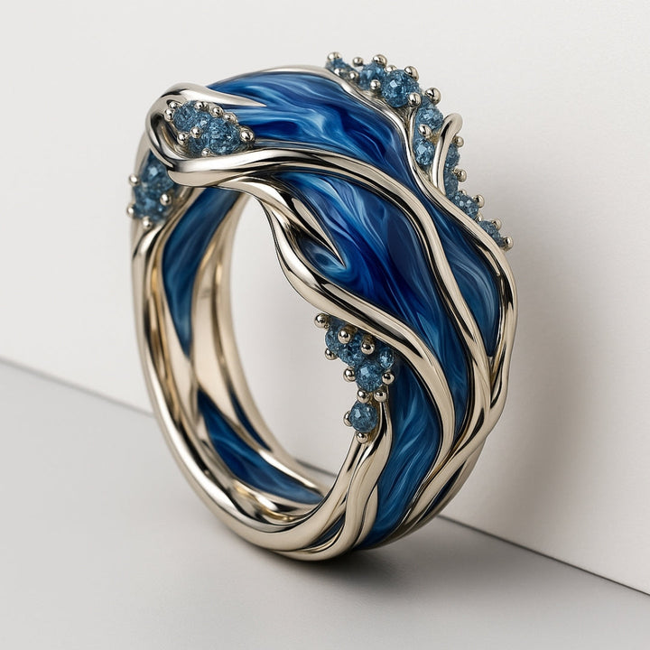 Golden Vintage Ring with Ocean Waves