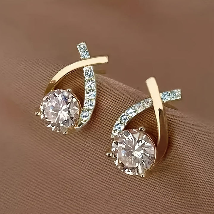 Earrings with a Gold Cross and Zircons