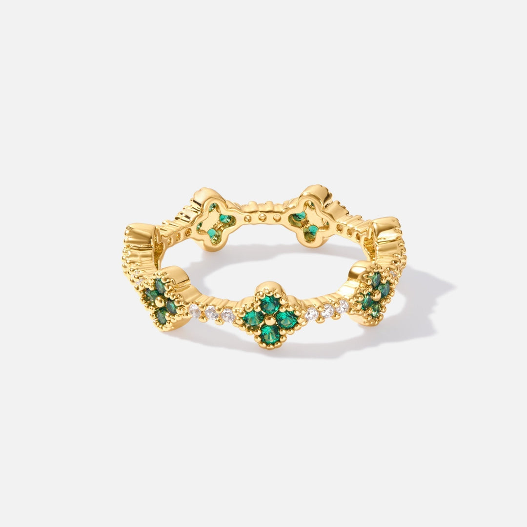 Lucky Ring with Shamrock and Crystals